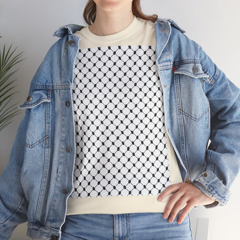 Keffiyeh Pattern Heavy Cotton Tee - Modern Mesh Design Streetwear T-Shirt